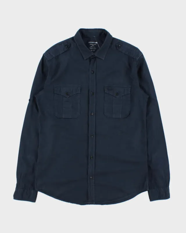 Vintage Lacoste Navy Garment Dyed Long Sleeve Utility Shirt - M made by Lacoste