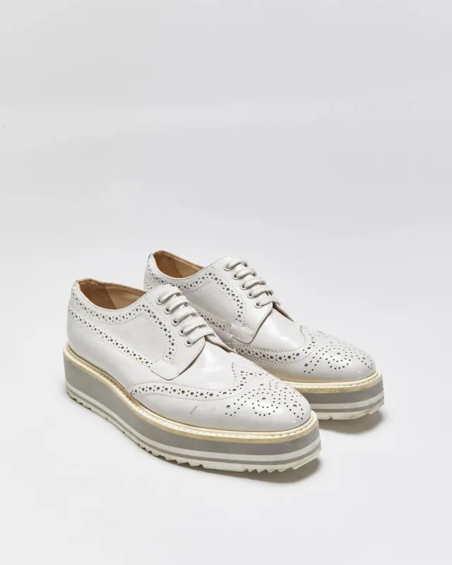 Prada Women's Pale Grey Patent Leather Platform Brogues - UK2.5 made by Prada