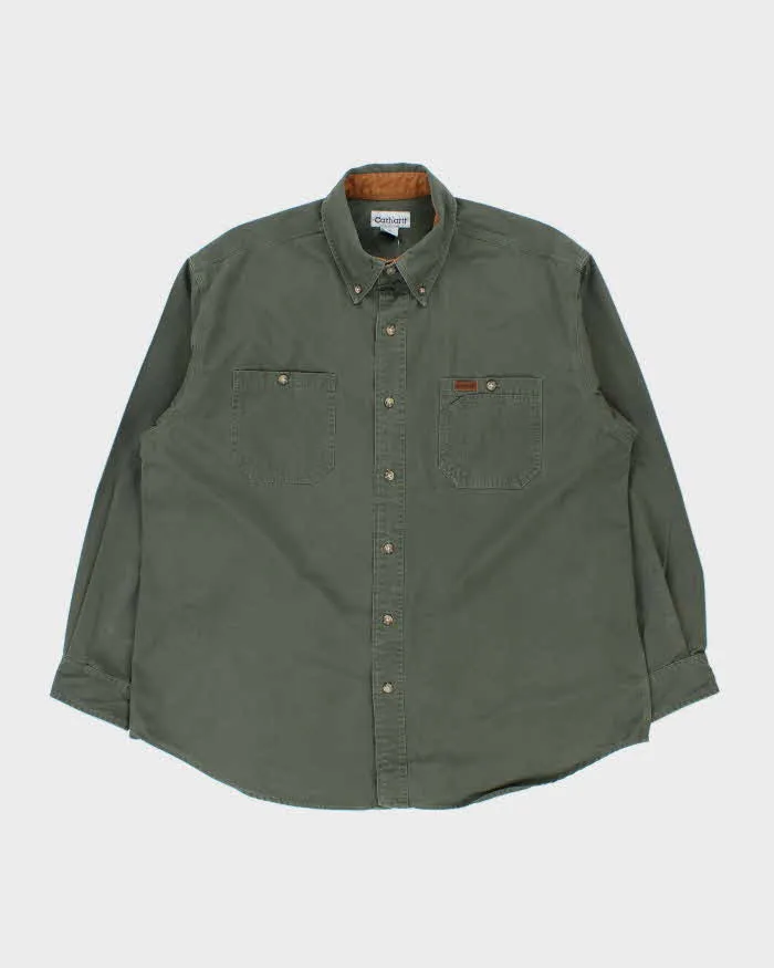 Vintage Y2K 00s Carhartt Moss Canvas Long Sleeve Tradesman Shirt - XL sold by Rokit