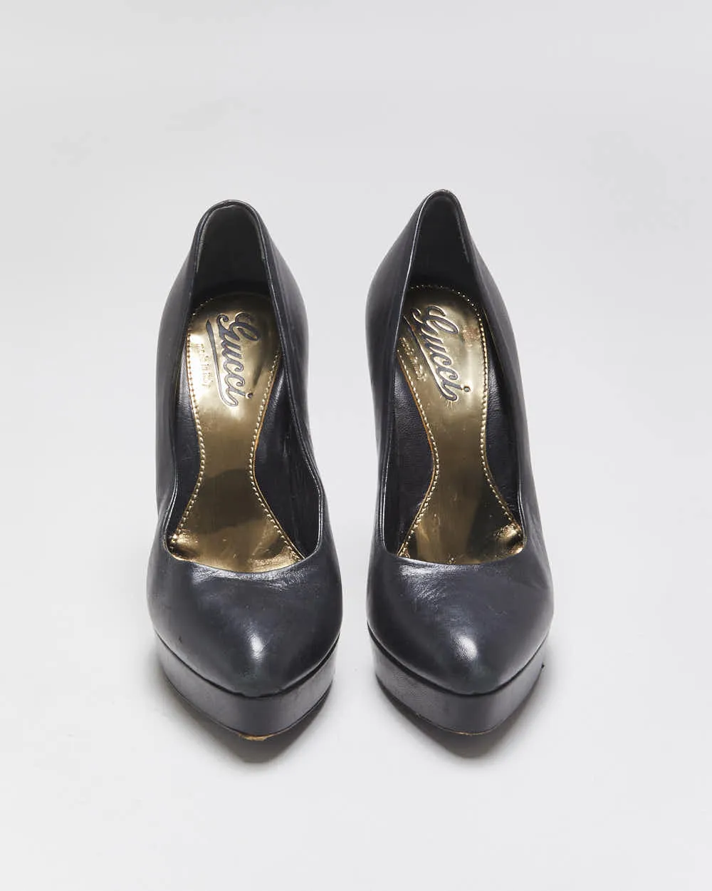 Vintage Y2K 00s Gucci Women's Black Leather Platform Pointed Toe Stiletto Heel Pumps - UK2 sold by Rokit product image thumbnail 3