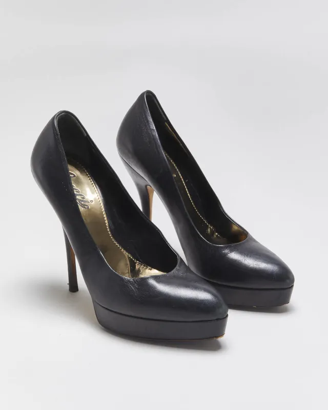 Vintage Y2K 00s Gucci Women's Black Leather Platform Pointed Toe Stiletto Heel Pumps - UK2 made by Gucci