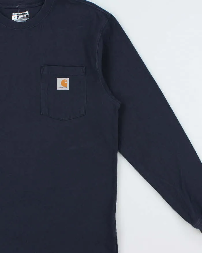 Vintage Carhartt Navy Heavyweight Loose Fit Crewneck Long Sleeve Pocket T-Shirt - M sold by Rokit product image thumbnail 3