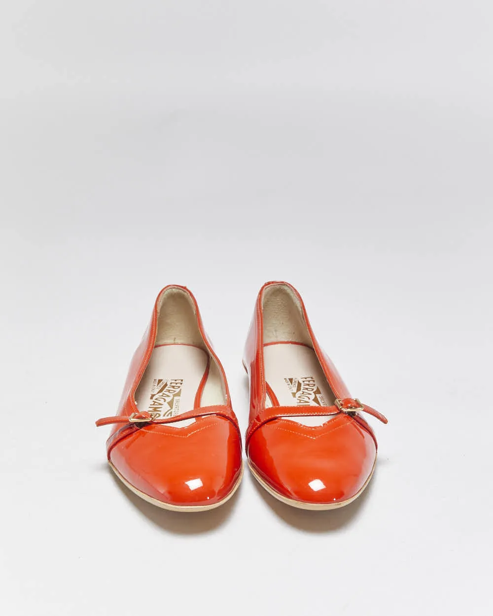 DS Vintage Y2K 00s Salvatore Ferragamo 'Audrey (1954)' Women's Orange Patent Leather Ballet Flats - UK5 sold by Rokit product image thumbnail 3
