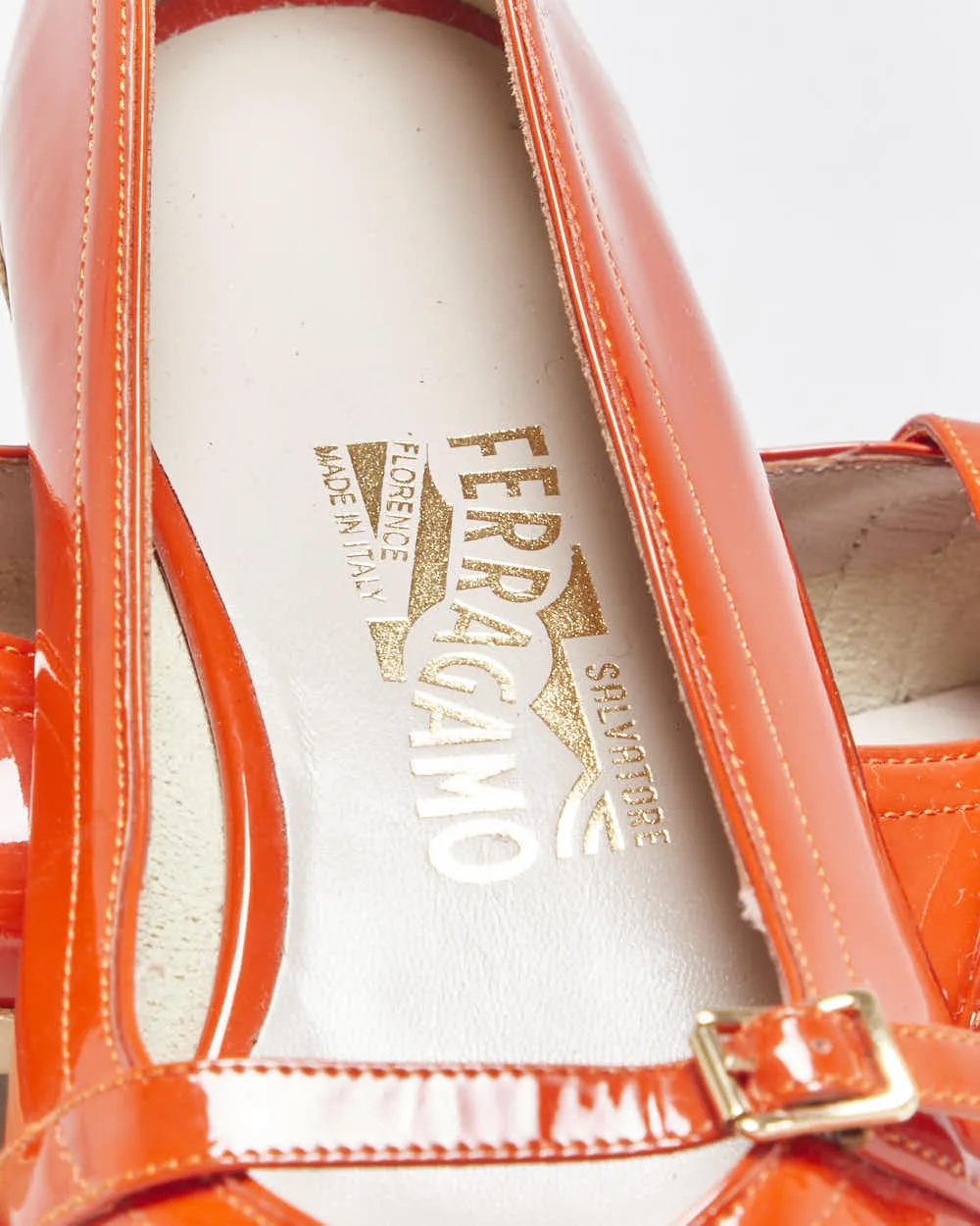 DS Vintage Y2K 00s Salvatore Ferragamo 'Audrey (1954)' Women's Orange Patent Leather Ballet Flats - UK5 sold by Rokit product image thumbnail 5