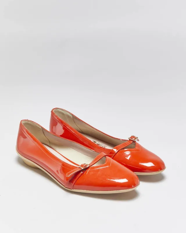DS Vintage Y2K 00s Salvatore Ferragamo 'Audrey (1954)' Women's Orange Patent Leather Ballet Flats - UK5 made by Salvatore Ferragamo