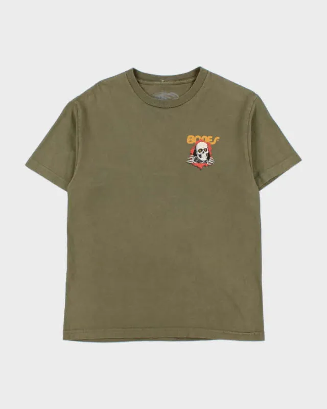 Vintage Powell Peralta Khaki Heavyweight Bones 'Ripper' Crewneck T-Shirt - M made by Rokit