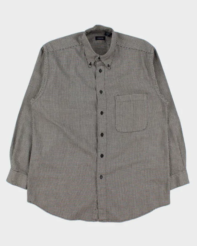 Vintage 1990s Izod Brushed Cotton Dogtooth Long Sleeve Shirt - M made by Izod