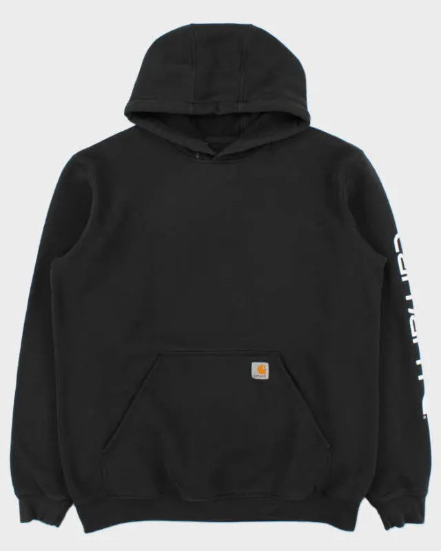 Vintage Carhartt Black Midweight Sleeve Logo Tall Original Fit Pullover Hoodie - L made by Carhartt