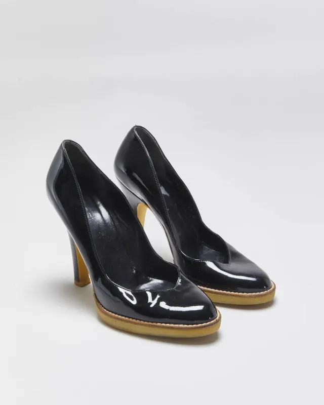 Vintage Y2K 00s Gucci Women's 'Nightfall Diva' Black Patent Leather Rubber Sole Pumps - UK4.5 made by Gucci