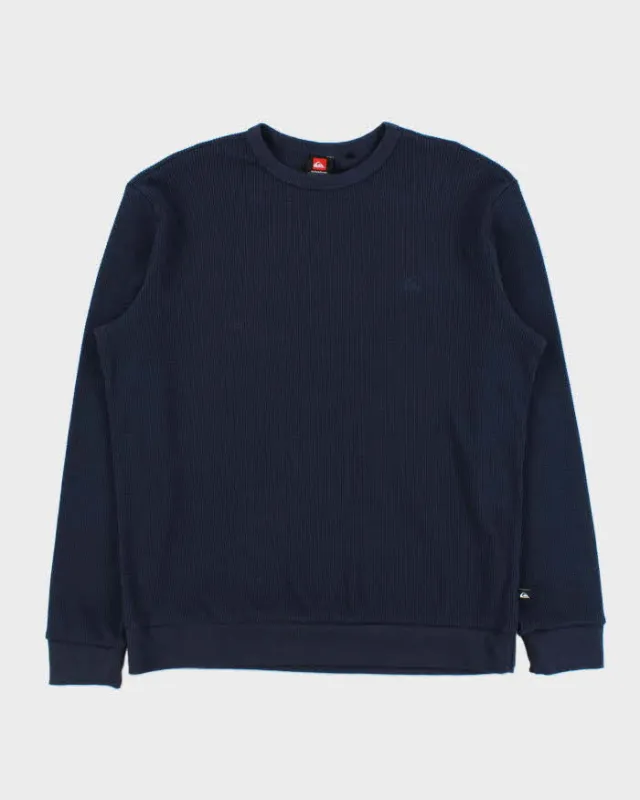 Vintage Quiksilver Navy Midweight Crewneck Waffle Sweatshirt - L made by Rokit