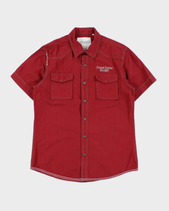 Vintage Y2K 00s Guess Jeans Pearl Snap Button Striped Short Sleeve Western Shirt - M made by Guess