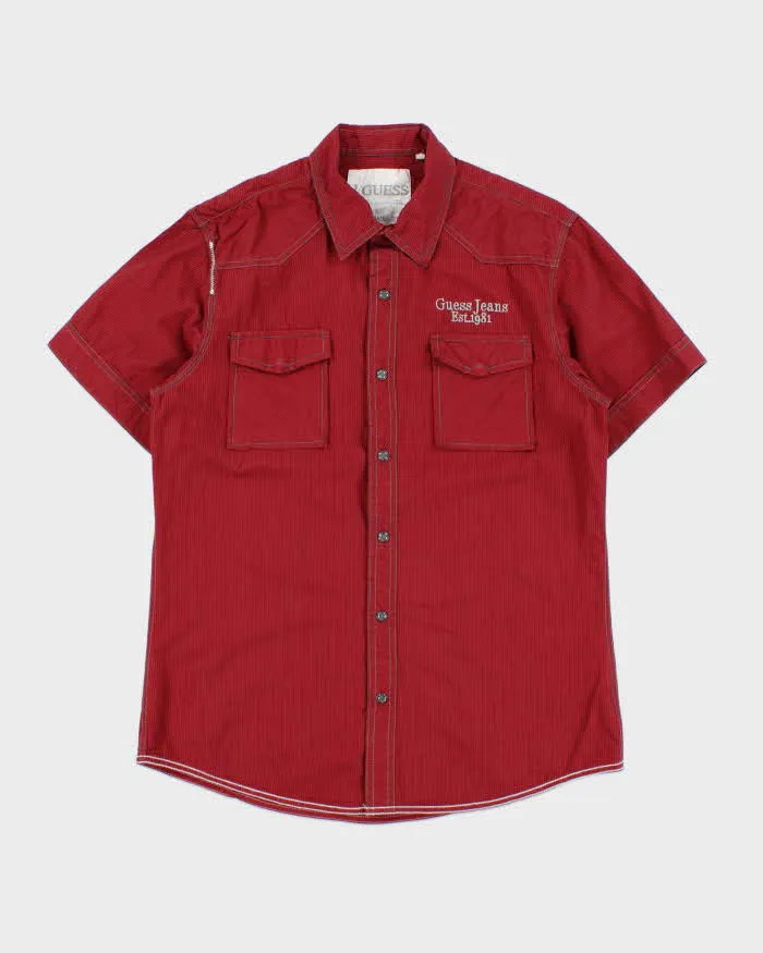Vintage Y2K 00s Guess Jeans Pearl Snap Button Striped Short Sleeve Western Shirt - M sold by Rokit