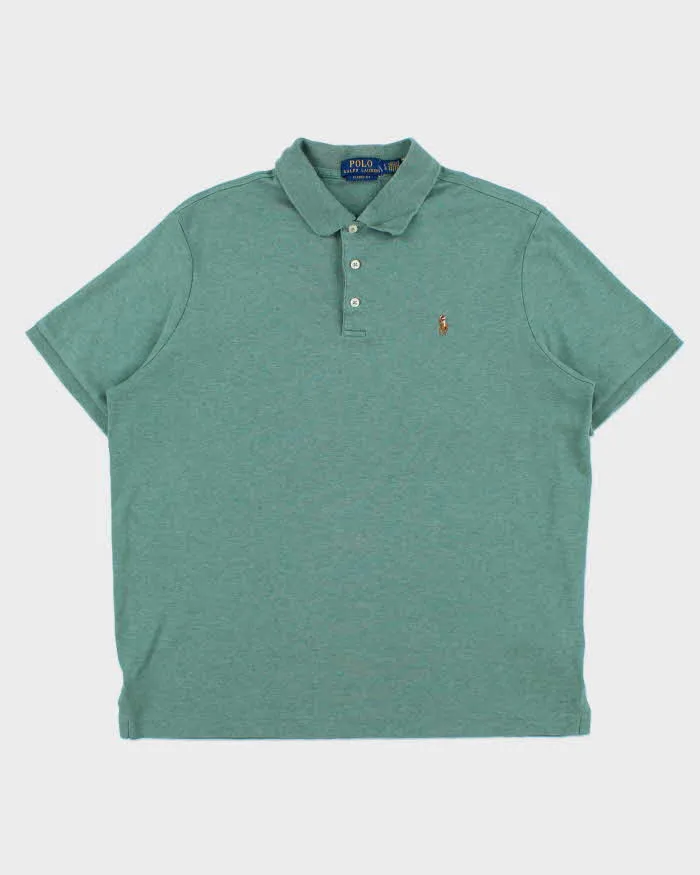 Vintage Polo Ralph Lauren Sage Green Marl Classic Fit Short Sleeve Polo Shirt - L sold by Rokit