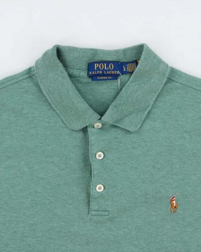 Vintage Polo Ralph Lauren Sage Green Marl Classic Fit Short Sleeve Polo Shirt - L sold by Rokit product image thumbnail 5