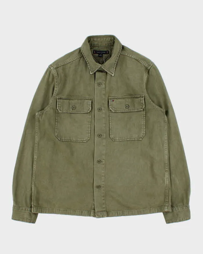 Vintage Tommy Hilfiger Khaki Heavyweight Utility Denim Over Shirt - S sold by Rokit