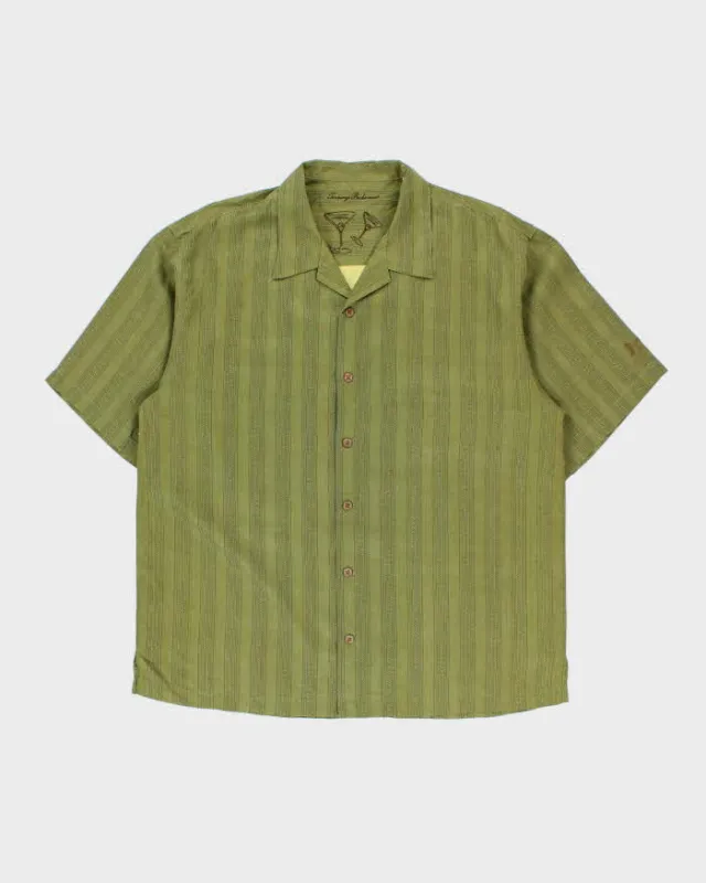 Vintage Y2K 00s Tommy Bahama Olive Green Pattern Striped Silk Hawaiian Shirt - XL made by Tommy Bahama