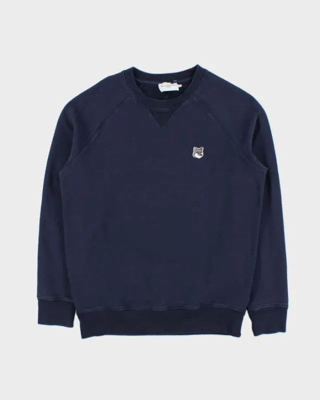 Maison Kitsune Navy Heavyweight Fox Head Patch Crewneck Sweatshirt - M made by Rokit