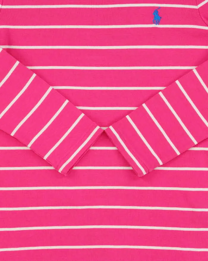 Vintage Y2K 00s Ralph Lauren Sport Women's Hot Pink Heavyweight Striped Long Sleeve Fitted Crewneck Shirt - L sold by Rokit product image thumbnail 4