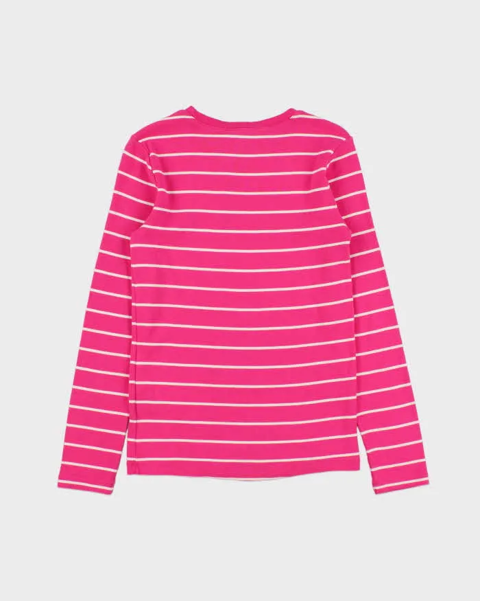 Vintage Y2K 00s Ralph Lauren Sport Women's Hot Pink Heavyweight Striped Long Sleeve Fitted Crewneck Shirt - L sold by Rokit product image thumbnail 2