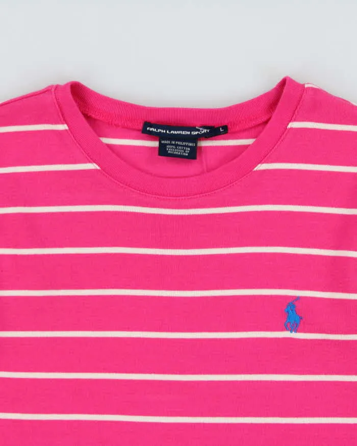 Vintage Y2K 00s Ralph Lauren Sport Women's Hot Pink Heavyweight Striped Long Sleeve Fitted Crewneck Shirt - L sold by Rokit product image thumbnail 5