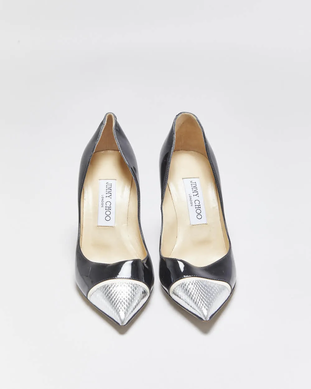 2014 Jimmy Choo Cruise Collection Patent Leather Silver Snakeskin Embossed Pointed Toe Pumps - UK5 sold by Rokit product image thumbnail 3