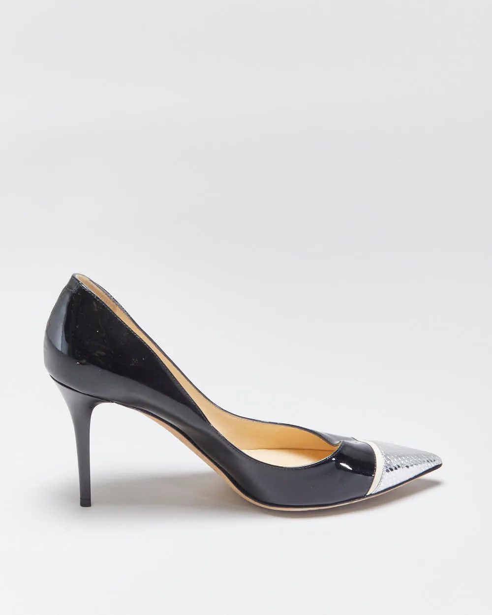 2014 Jimmy Choo Cruise Collection Patent Leather Silver Snakeskin Embossed Pointed Toe Pumps - UK5 sold by Rokit product image thumbnail 2