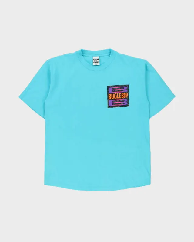 Vintage 1990s Bugle Boy Aqua Blue Heavyweight Single Stitch Made In USA Crewneck T-Shirt - L made by Bugle Boy