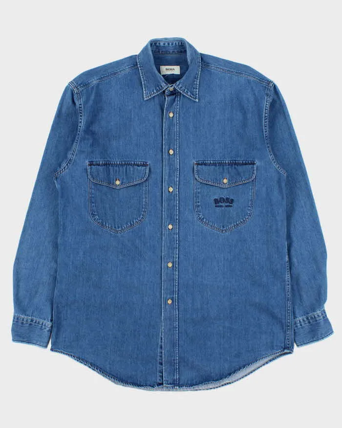 Vintage 1990s Hugo Boss Embroidered Long Sleeve Denim Shirt - M sold by Rokit