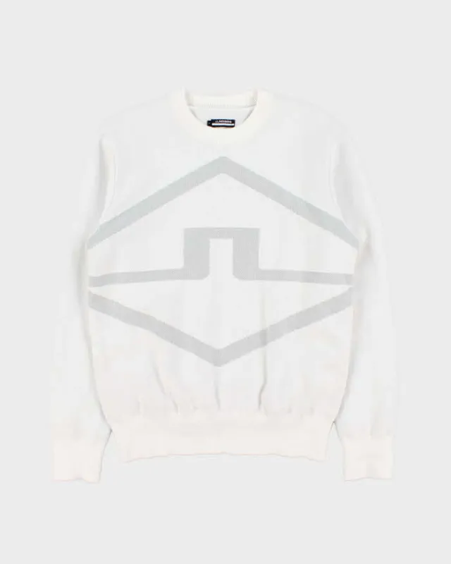 J.Lindeberg White Wool Blend Shell Lined Crewneck Knit Sweatshirt - M made by Rokit
