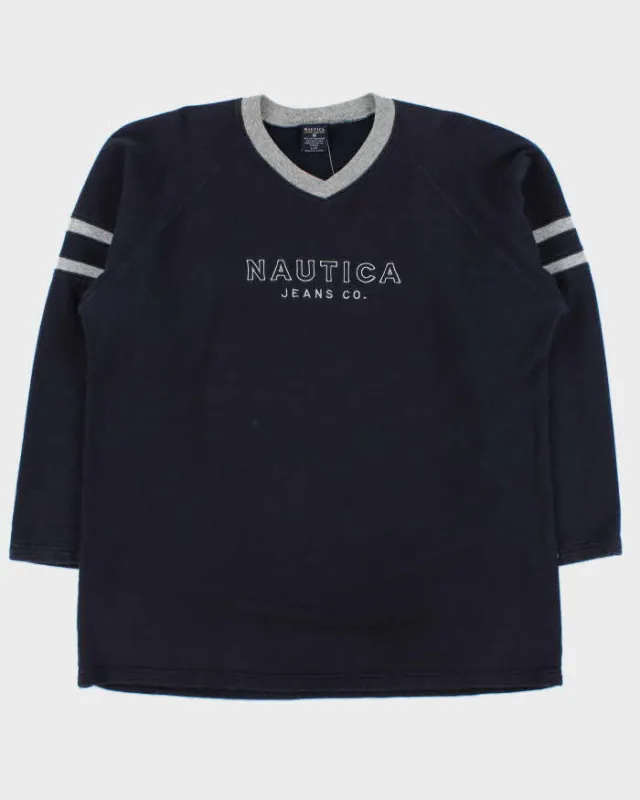Vintage Y2K 00s Nautica Jeans Co. Fleece Lined Embroidered V-Neck Sweatshirt - L made by Nautica