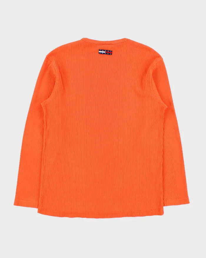 Vintage 1990s Tommy Jeans Heavyweight Ribbed Fitted Long Sleeve Notch-Neck T-Shirt - M sold by Rokit product image thumbnail 2