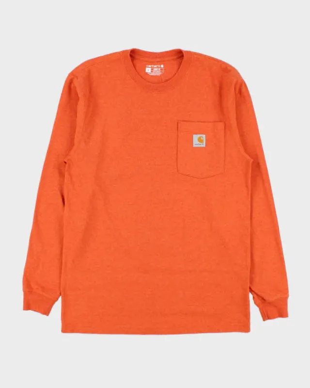 Vintage Carhartt Orange Heavyweight Loose Fit Long Sleeve Pocket T-Shirt - S made by Carhartt