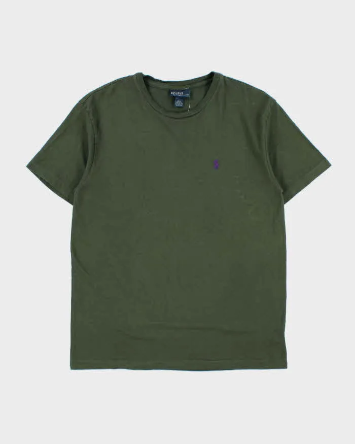 Vintage Y2K 00s Polo Ralph Lauren Khaki Classic Pony Single Stitch Crewneck T-Shirt - S sold by Rokit