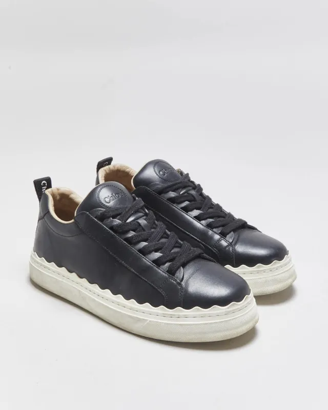 Chloe Women's Black Lauren Calfskin Leather Lace-Up Low Top Trainers - UK5 made by Chloe