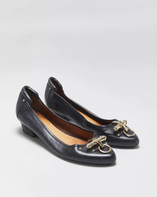 Vintage Givenchy Women's Leather Gold Buckle Block Heel Court Shoes - UK5 made by Givenchy