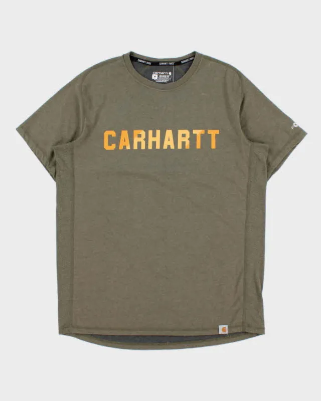 Vintage Carhartt Force Khaki Midweight Relaxed Fit Crewneck Logo T-Shirt - M made by Carhartt