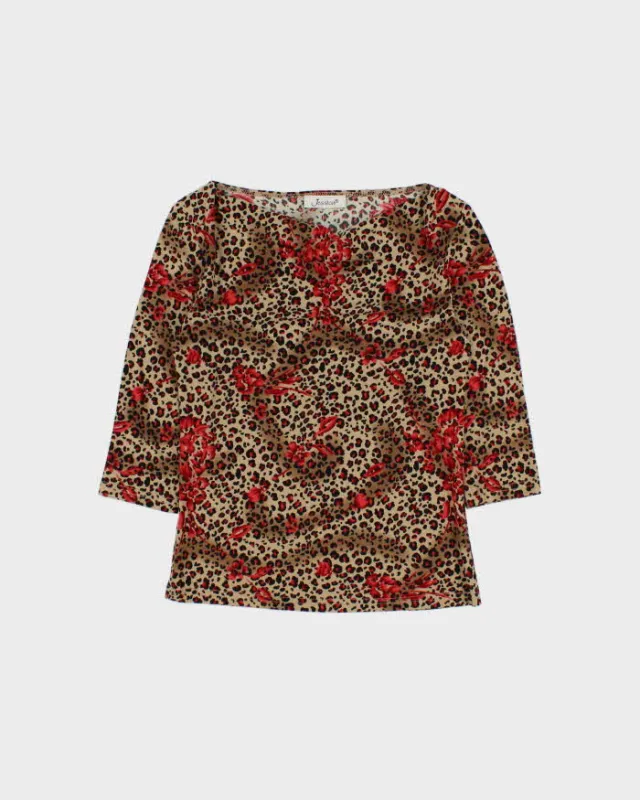 Vintage 1990s Jessica Leopard Print Floral Slinky Cowl Neck Top - S made by Rokit