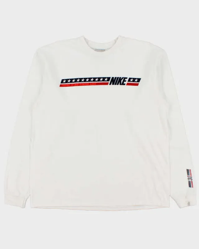 Vintage 2003 Y2K Nike 'There Is No Finish Line' Felt Logo Heavyweight Long Sleeve Crewneck T-Shirt - L made by Nike