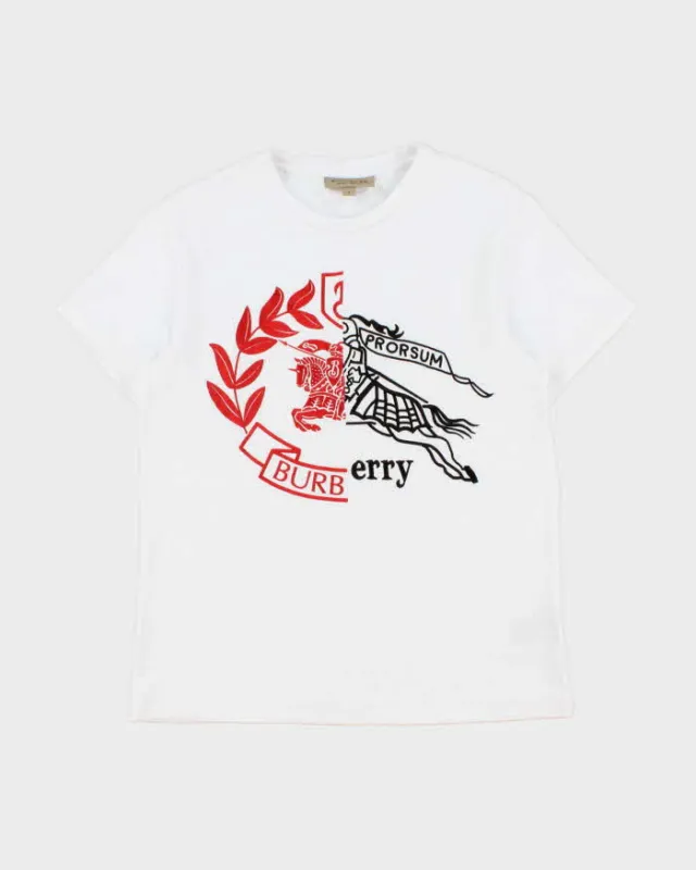 Burberry White Embroidered 'Soleford Splice' Heavyweight Crewneck T-Shirt - M made by Burberry