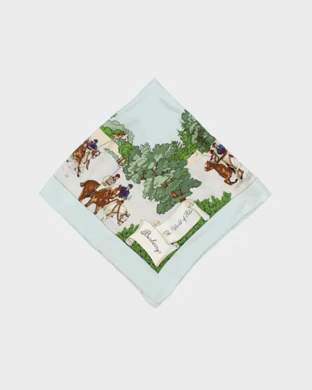 Vintage 1990s Burberry 'World Of Polo' Ice Blue Hand Rolled Silk Scarf made by Burberry