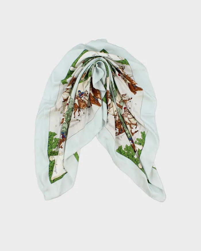 Vintage 1990s Burberry 'World Of Polo' Ice Blue Hand Rolled Silk Scarf sold by Rokit product image thumbnail 3