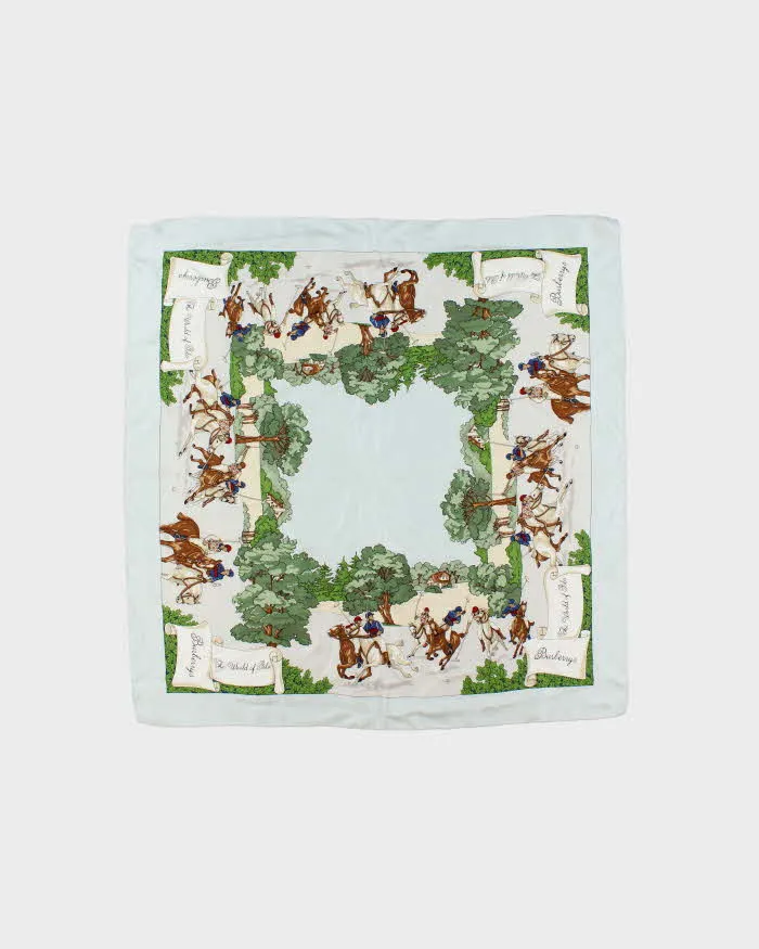 Vintage 1990s Burberry 'World Of Polo' Ice Blue Hand Rolled Silk Scarf sold by Rokit product image thumbnail 2