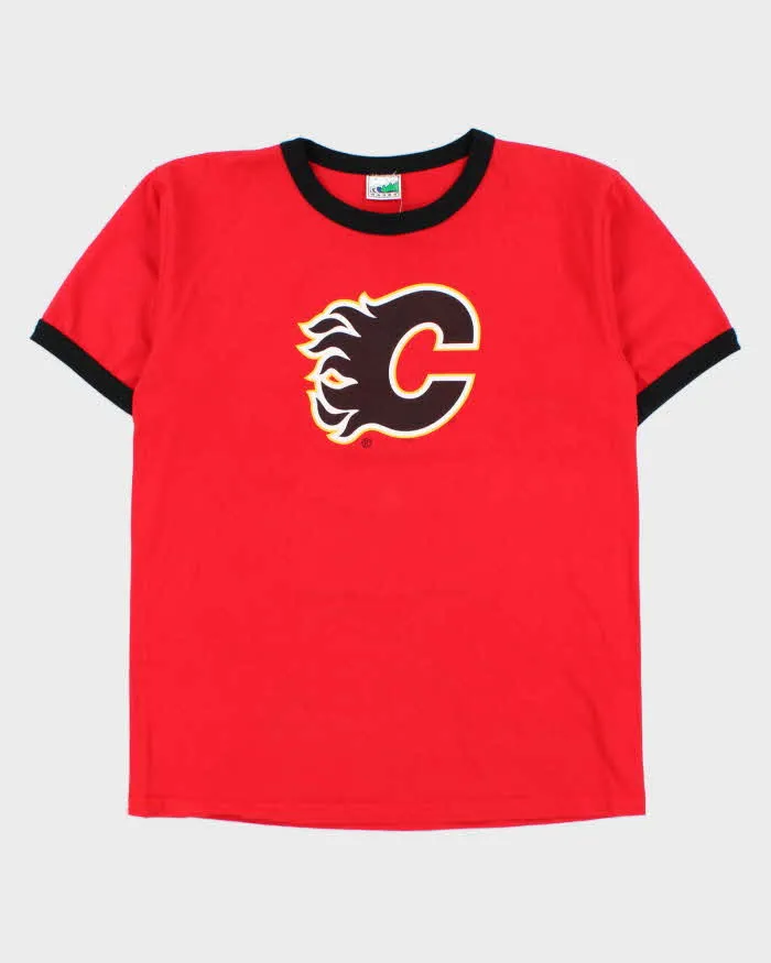 Vintage 1990s Calgary Flames NHL Heavyweight Made In Canada Crewneck Ringer T-Shirt - L sold by Rokit