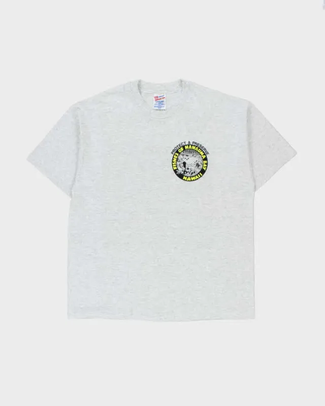 Vintage 1990s Fishes Of Hanauma Bay Hawaii Marl Grey Heavyweight Hanes Single Stitch Crewneck T-Shirt - XL made by Rokit