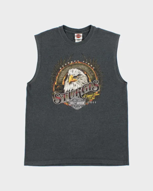 Vintage Harley Davidson Marl Grey Heavyweight Made In USA 'Sturgis' Sleeveless Crewneck T-Shirt - L made by Harley-Davidson