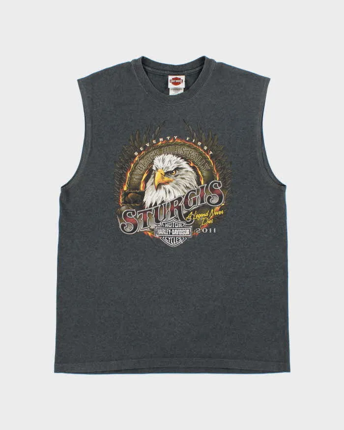 Vintage Harley Davidson Marl Grey Heavyweight Made In USA 'Sturgis' Sleeveless Crewneck T-Shirt - L sold by Rokit