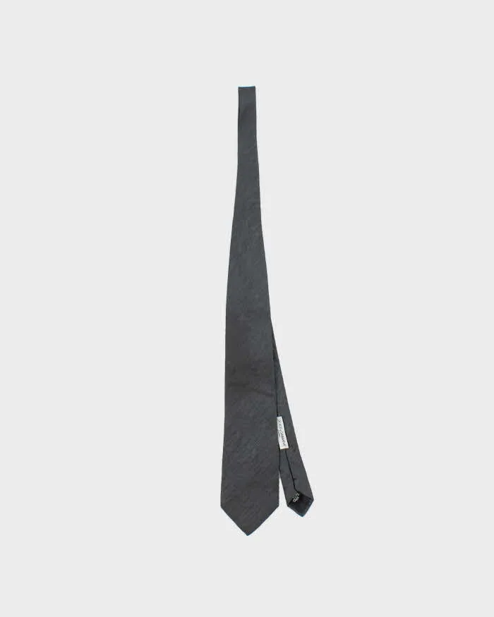 Vintage Y2K 00s Dolce & Gabanna Steel Grey Monogram Silk Tie sold by Rokit