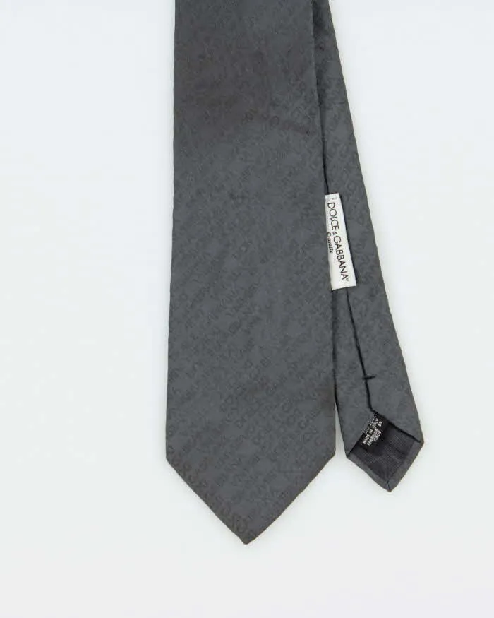 Vintage Y2K 00s Dolce & Gabanna Steel Grey Monogram Silk Tie sold by Rokit product image thumbnail 2