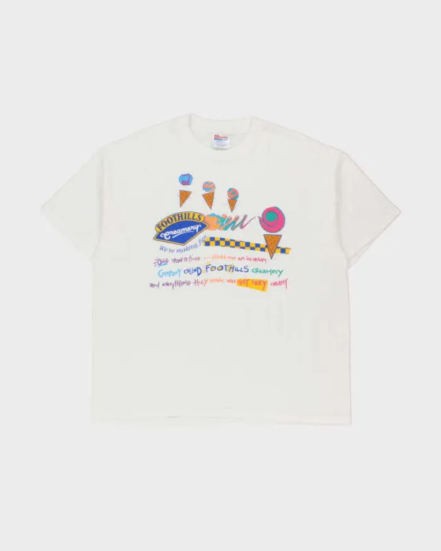 Vintage 1990s Foothills Creamery Icecream Hanes Heavyweight Single Stitch Crewneck T-Shirt - XL made by Rokit