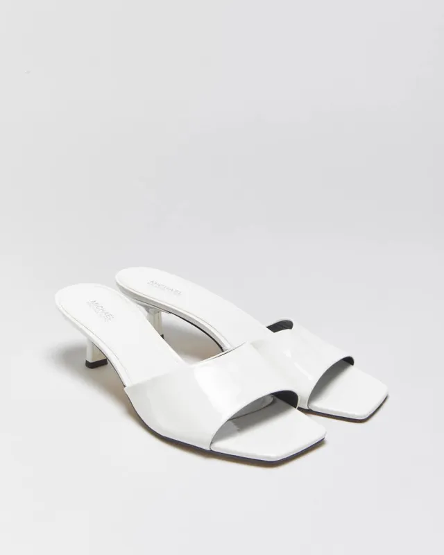 Vintage Michael Michael Kors Women's White Patent Leather Square Toe Kitten Heel Mules - UK8 made by Michael Kors